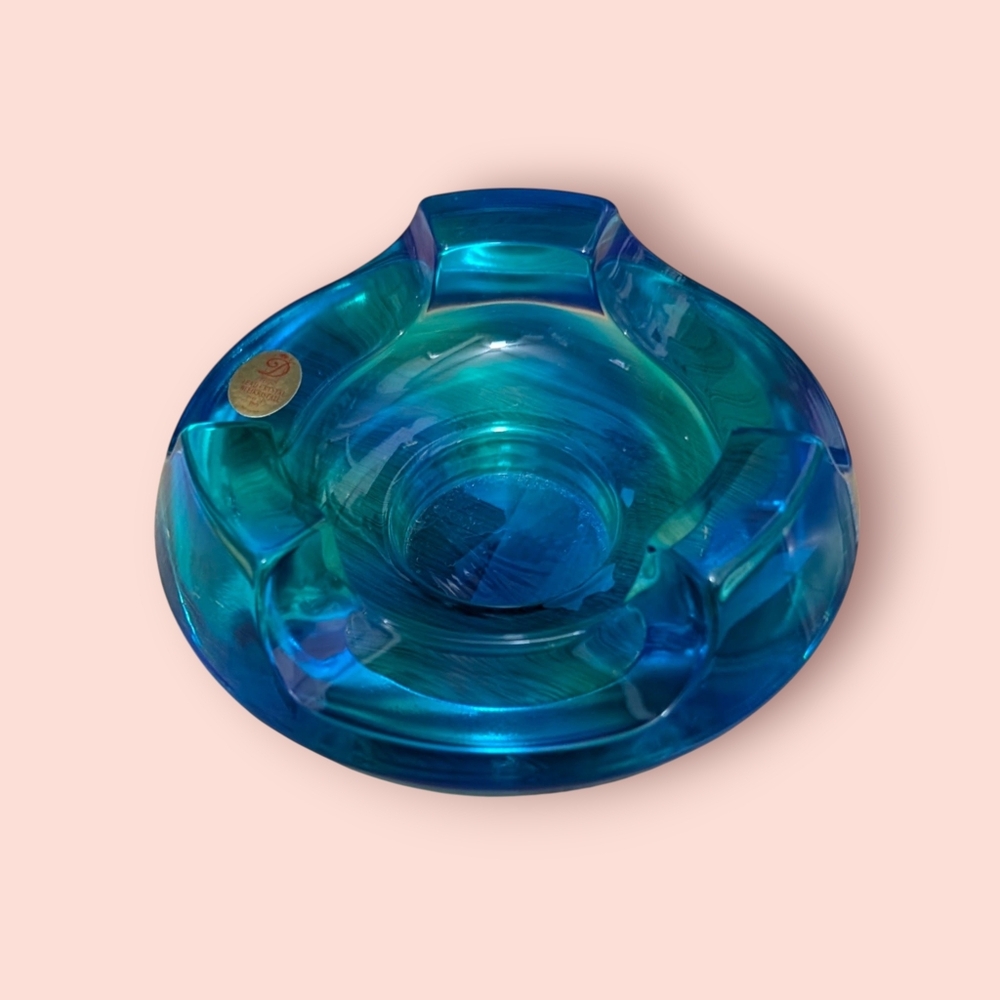 Dresden Bleikristall Crystal Ashtray, Blue Green Ashtray